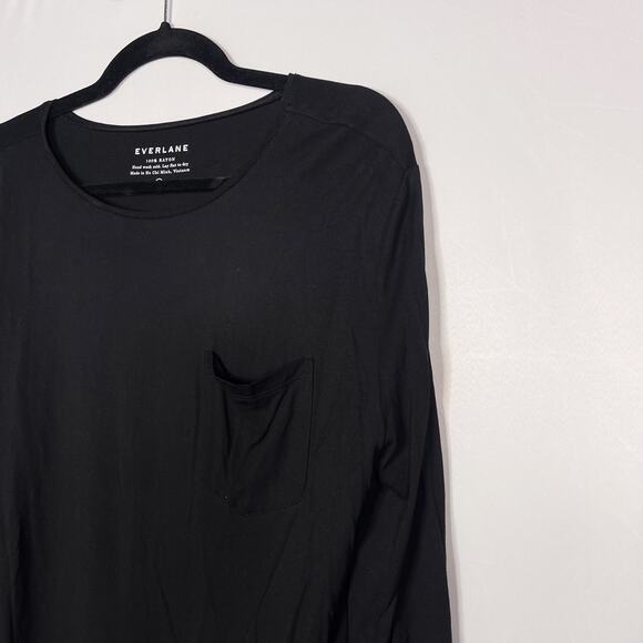 Everlane Womens Medium Black Chest Pocket Long Sleeve Tee Crew Neck Rayon Basic - Picture 4 of 8